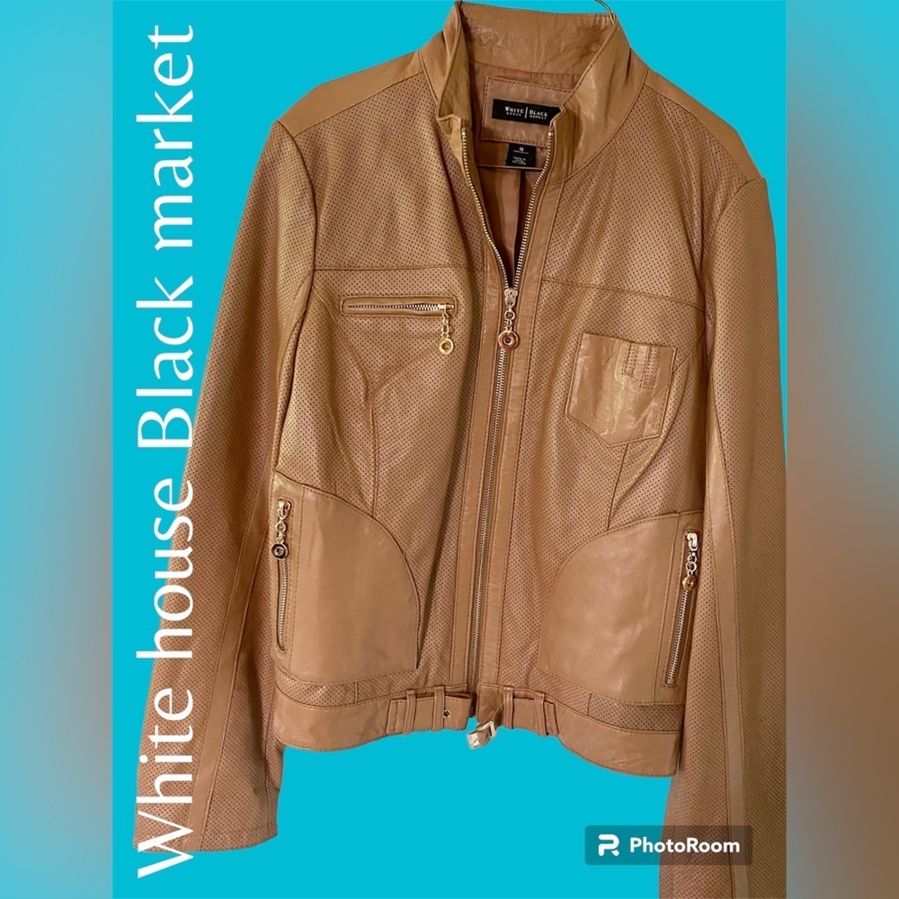 Whitehouse BlackMarket TanLeather Jacket Sz M-tiny blemish. Otherwise like new!